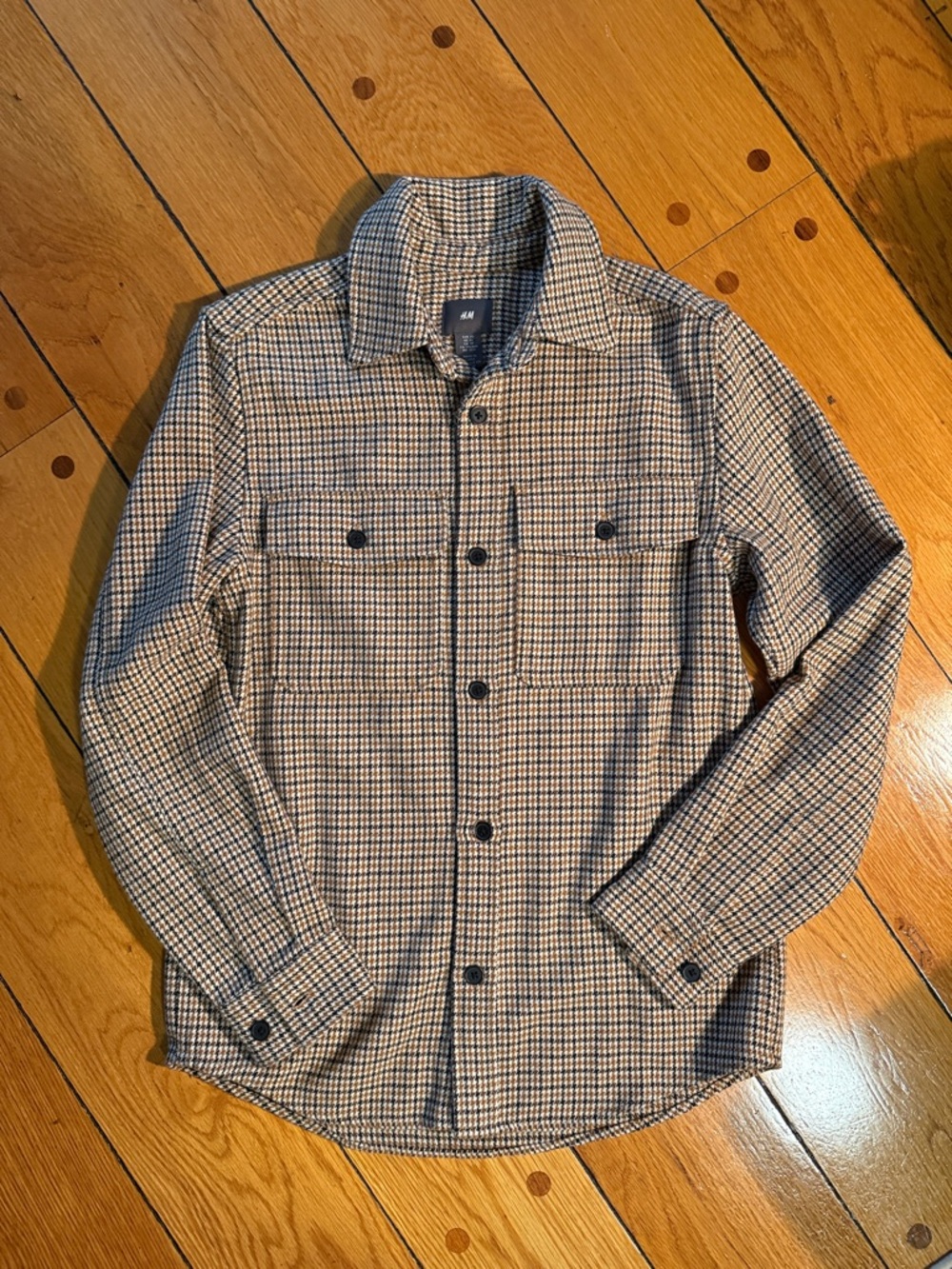 H&M Men's Brown & Black Check Lightweight Shirt Jacket